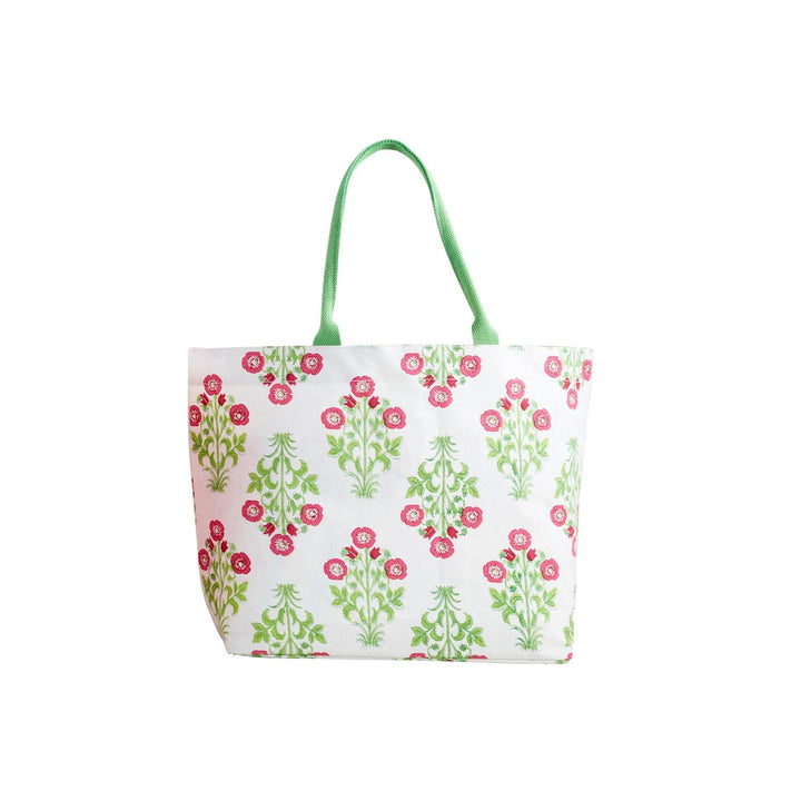 GREEN BLOCK PRINT TOTE BAG