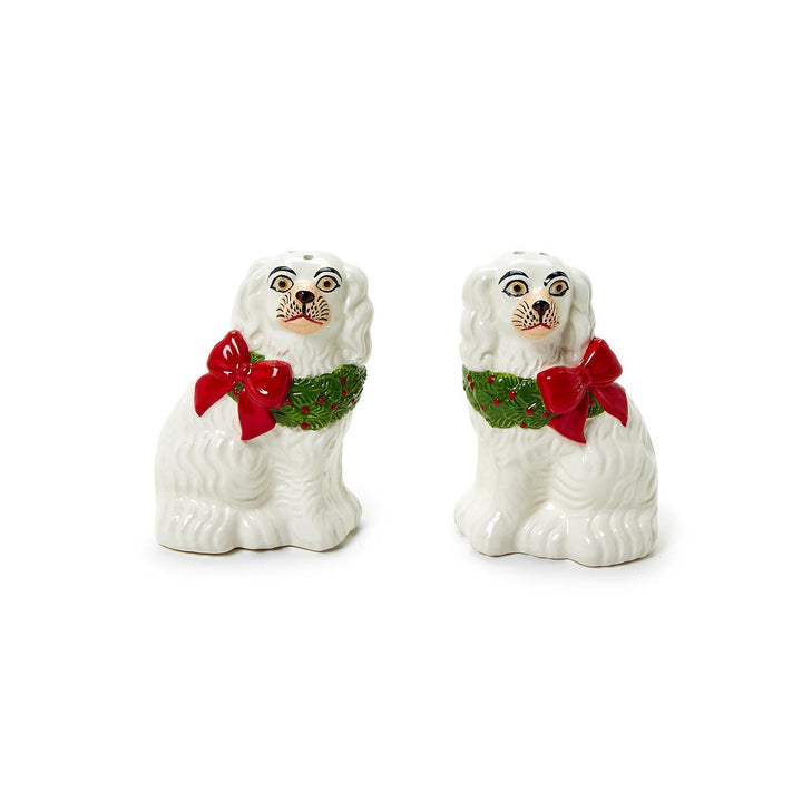 HOLIDAY STAFFORDSHIRE DOG SALT & PEPPER SHAKER SET