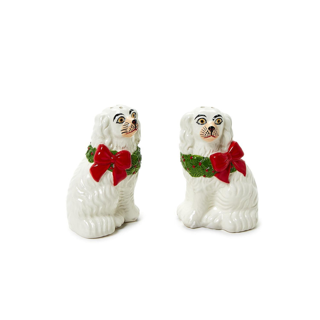 HOLIDAY STAFFORDSHIRE DOG SALT & PEPPER SHAKER SET