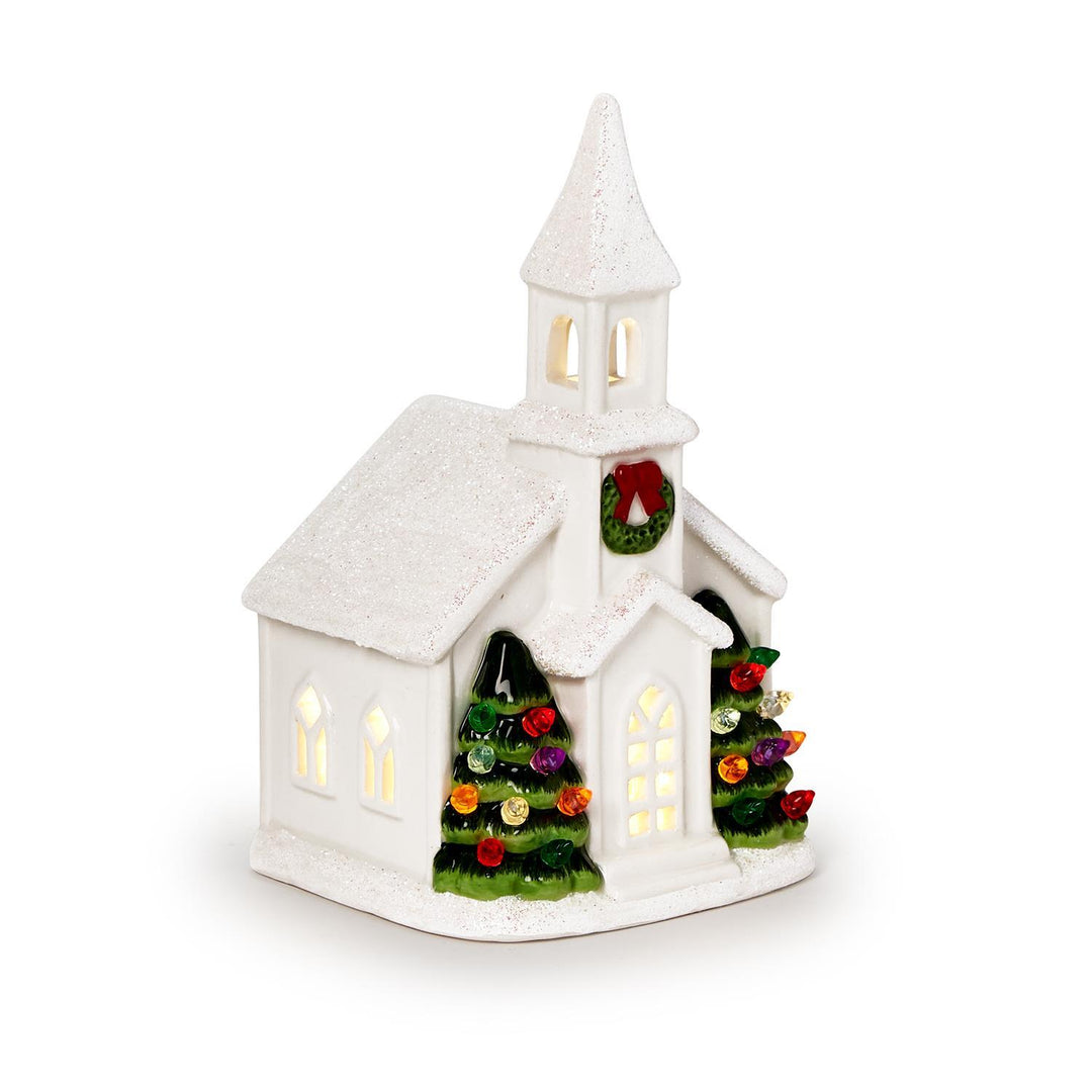 WHITE CHURCH WITH MULTI LED LIGHTS