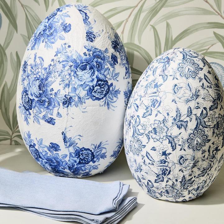 BLUE & WHITE PAPER MACHE EGG