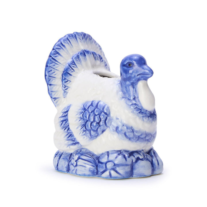 BLUE & WHITE PAINTED TURKEY CANDLEHOLDER SET