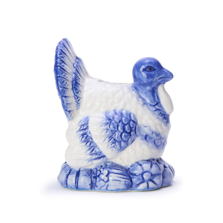 BLUE & WHITE PAINTED TURKEY CANDLEHOLDER SET