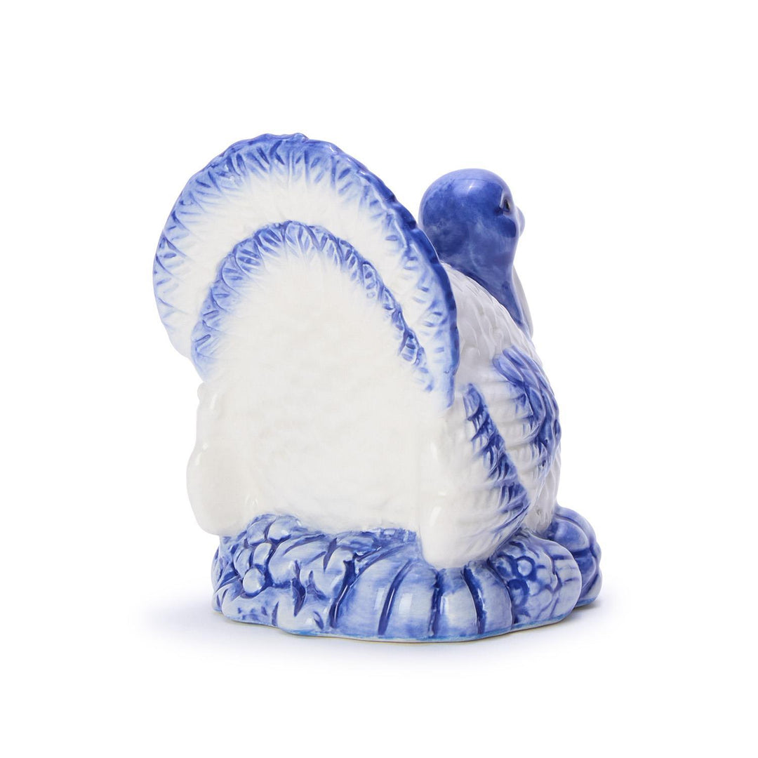 BLUE & WHITE PAINTED TURKEY CANDLEHOLDER SET