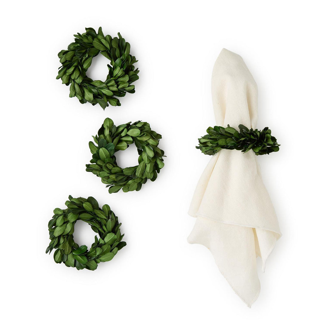 PRESERVED BOXWOOD WREATH NAPKIN RINGS SET OF 4