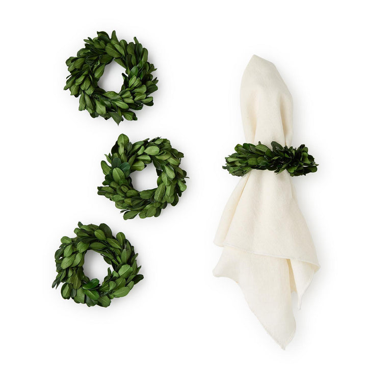 PRESERVED BOXWOOD WREATH NAPKIN RINGS SET OF 4