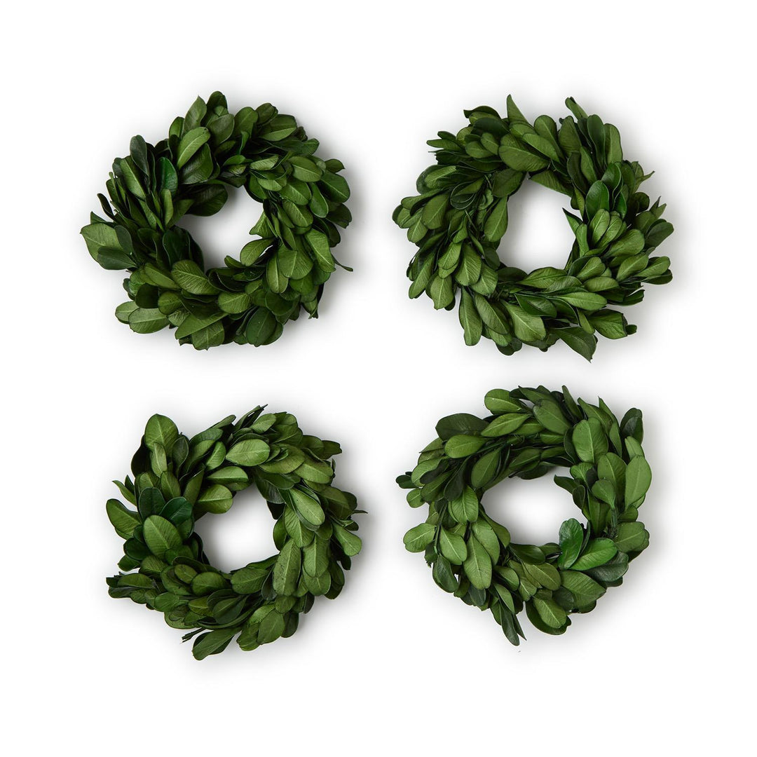 PRESERVED BOXWOOD WREATH NAPKIN RINGS SET OF 4