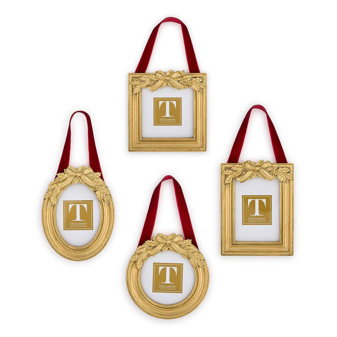 HOLLY LEAVES HANGING PHOTO FRAME ORNAMENTS