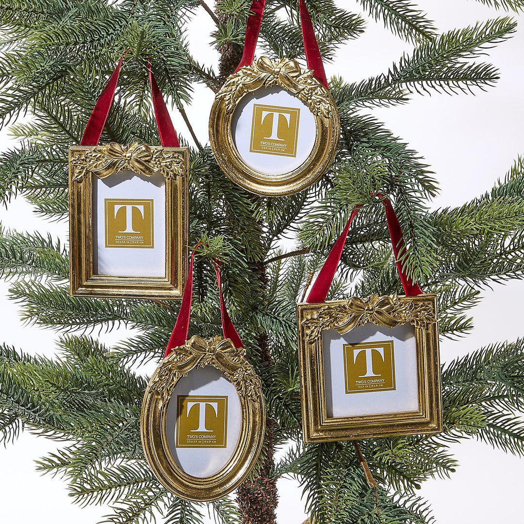 HOLLY LEAVES HANGING PHOTO FRAME ORNAMENTS