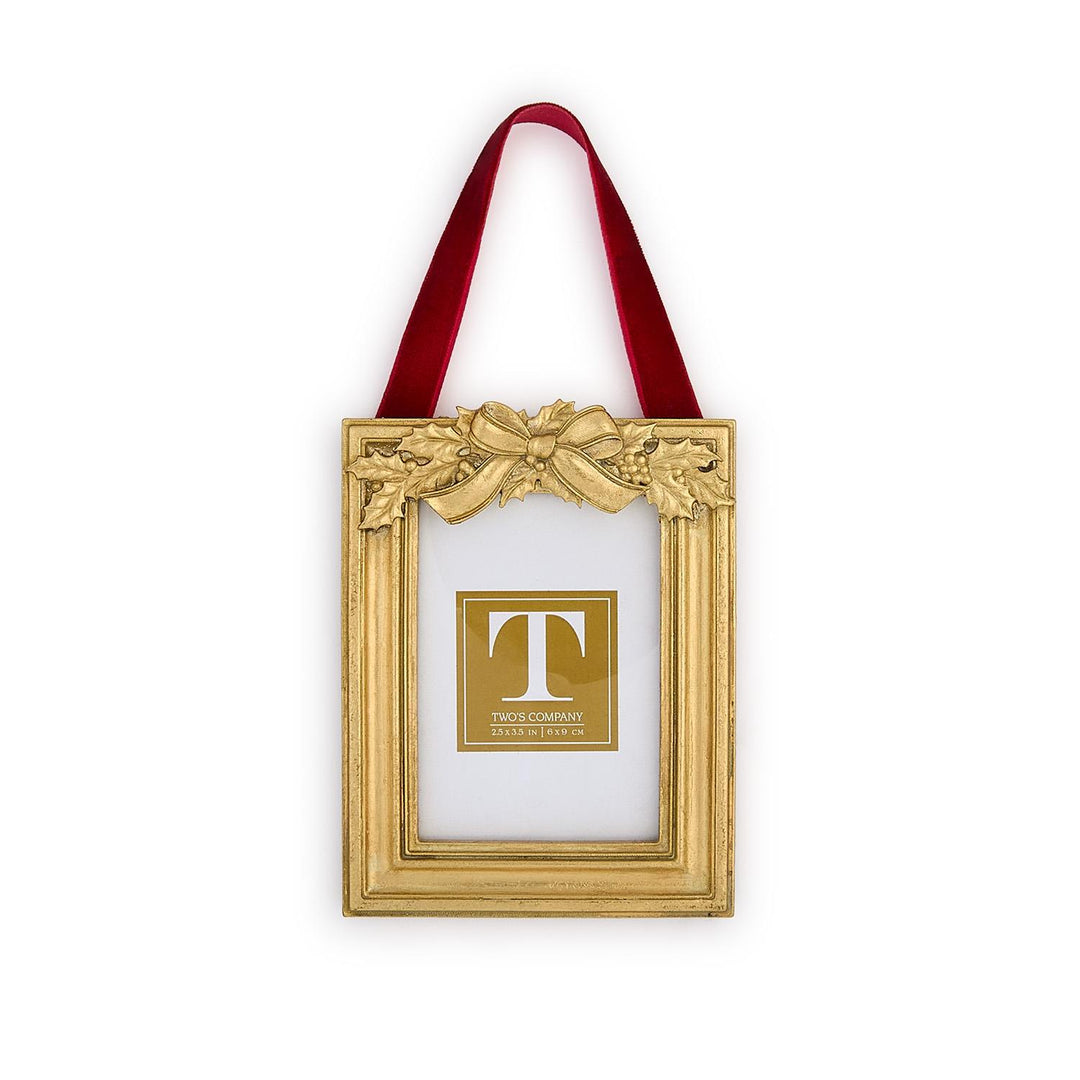 HOLLY LEAVES HANGING PHOTO FRAME ORNAMENTS