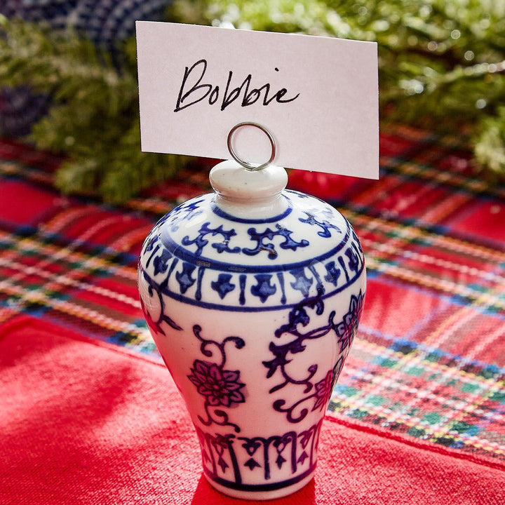 BLUE &amp; WHITE TEMPLE JAR ORNAMENT &amp; PLACE CARD HOLDER
