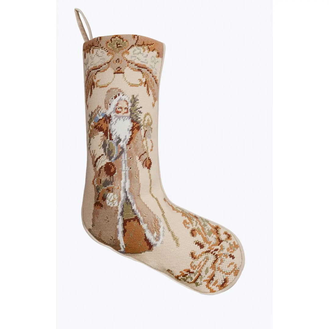 SANTA WITH GIFT NEEDLEPOINT STOCKING