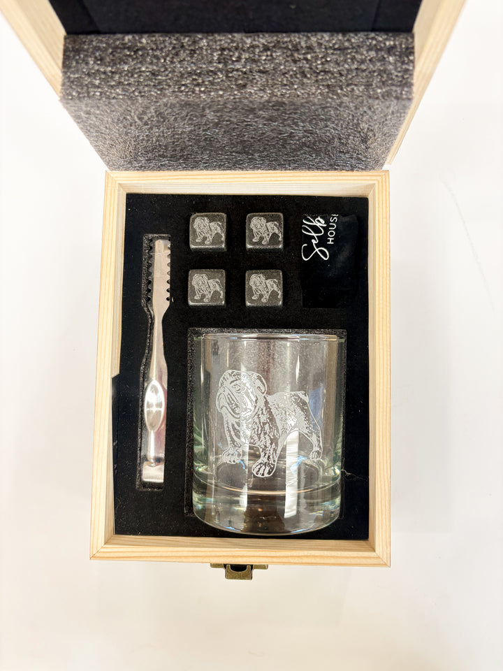 Bulldog Glass Drinks Set – Clear Glass Drinkware with Bulldog Design for Game Day | Walker Boutique