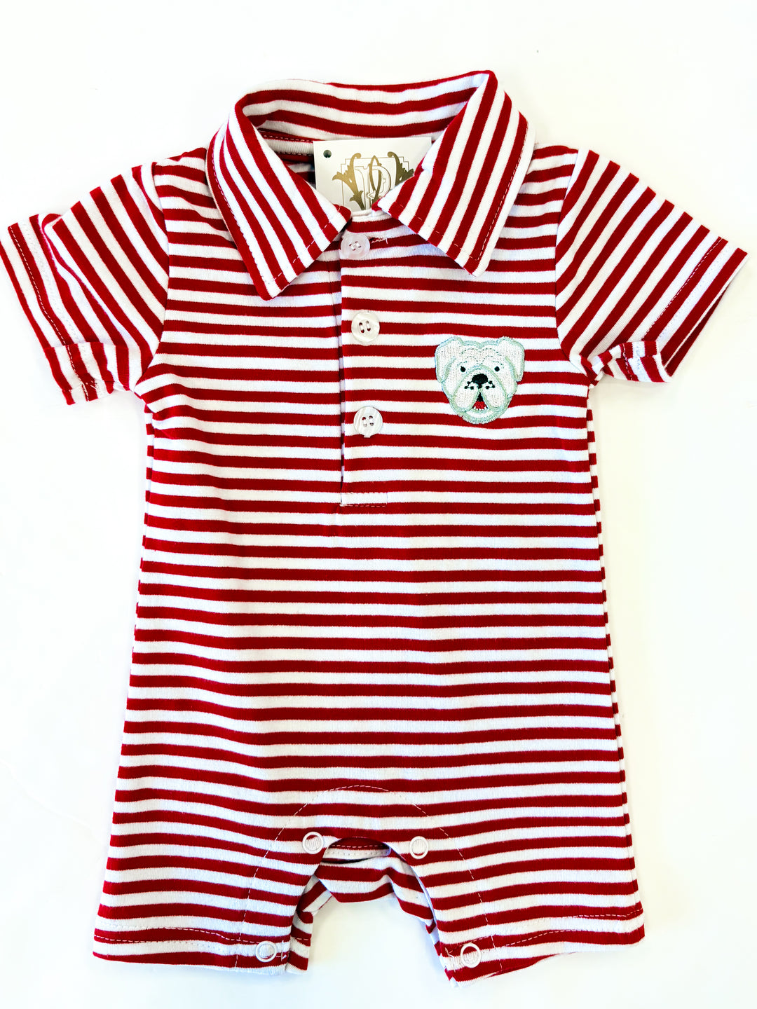 Bulldogs Boys Short Playsuit – Baby Boy Game Day One-Piece Outfit with Bulldog Design | Walker Boutique