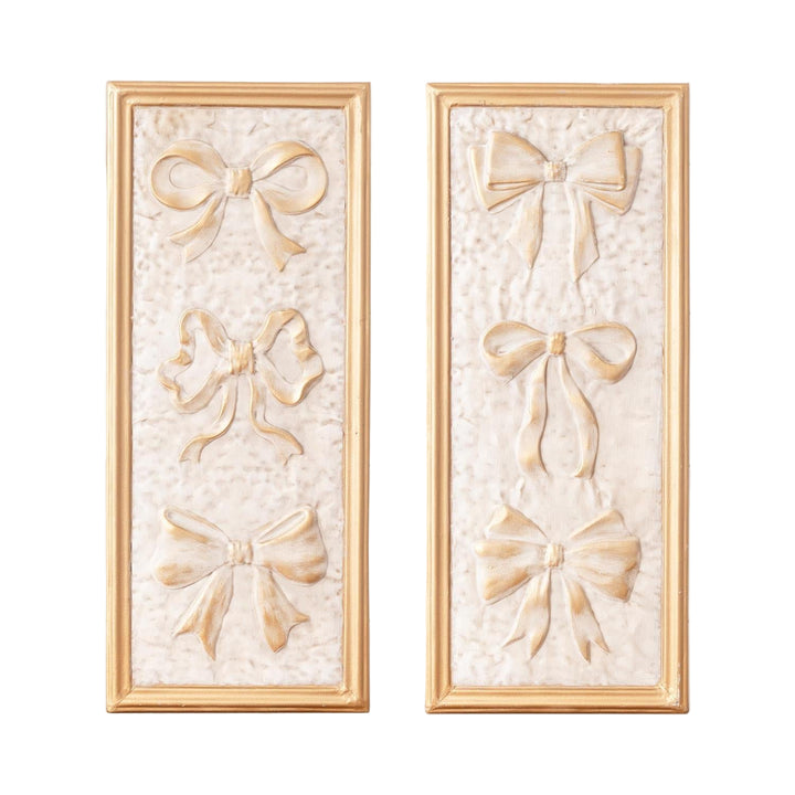 Two decorative panels with bow designs on a light background