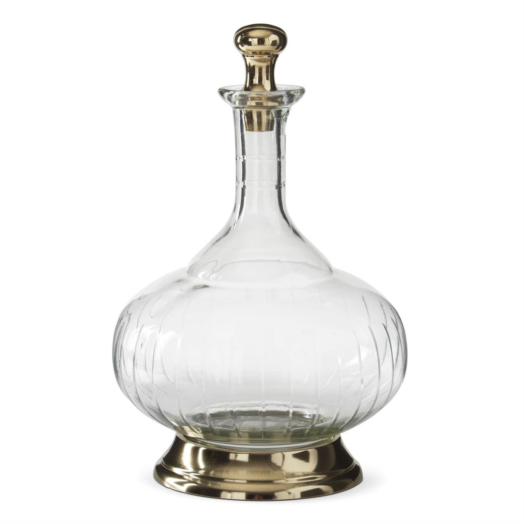 13.25" ETCHED GLASS DECANTER WITH GOLD STOPPER
