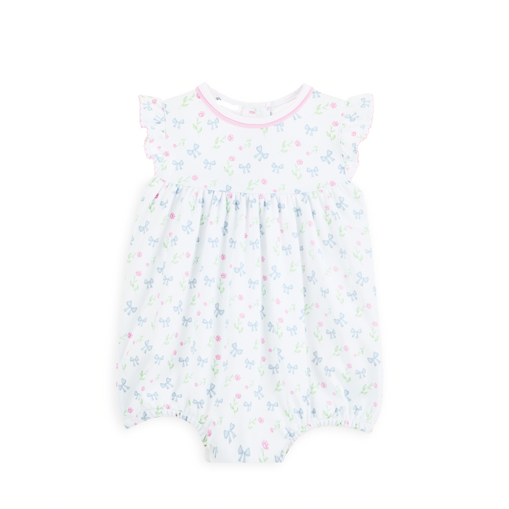 flutter sleeve bubble with Allover pastel floral and bow print

Flutter sleeves with delicate pink picot trim