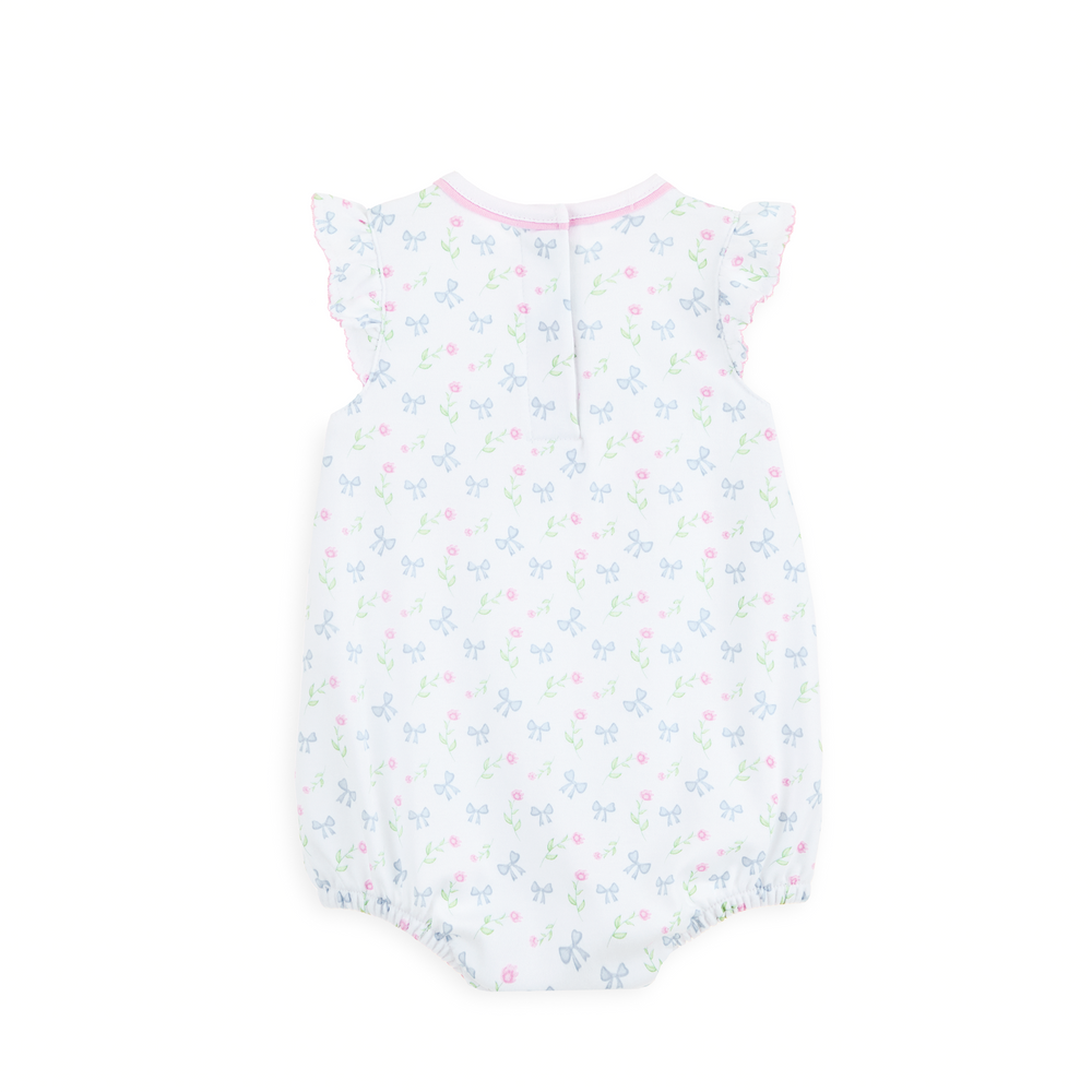 flutter sleeve bubble with Allover pastel floral and bow print

Flutter sleeves with delicate pink picot trim