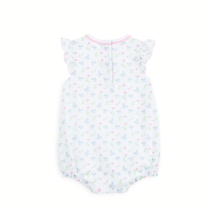 flutter sleeve bubble with Allover pastel floral and bow print

Flutter sleeves with delicate pink picot trim