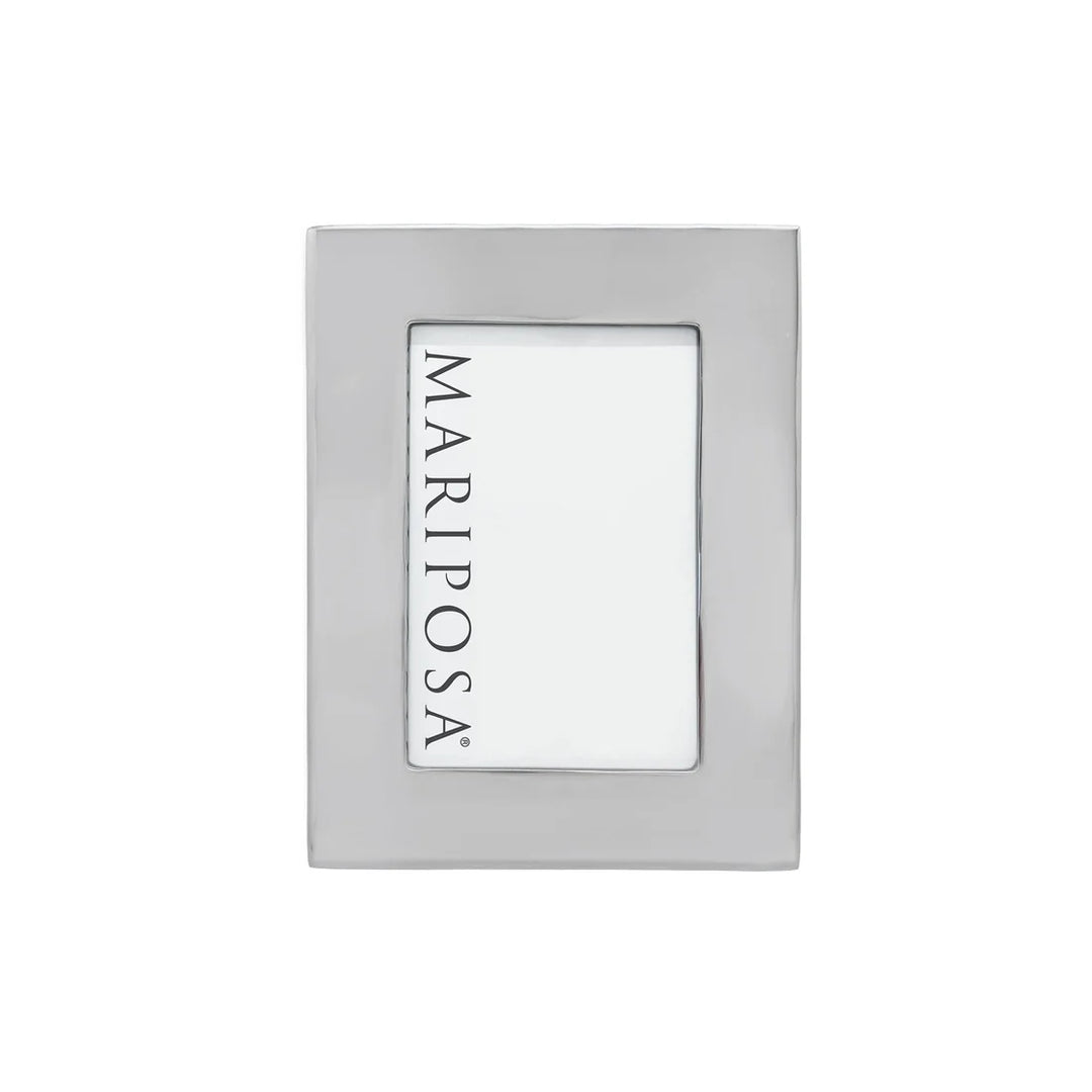 A square silver-toned metal frame with a clear center panel displaying the vertical brand name 'MARIPOSA' in black text, shown on a plain white background.