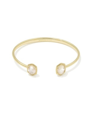 Gold open cuff bracelet with two soft pink stone accents on each end| Walker Boutique