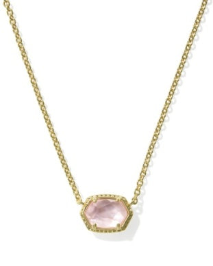 Gold chain necklace with faceted blush pink stone pendant in a geometric setting | Walker Boutique