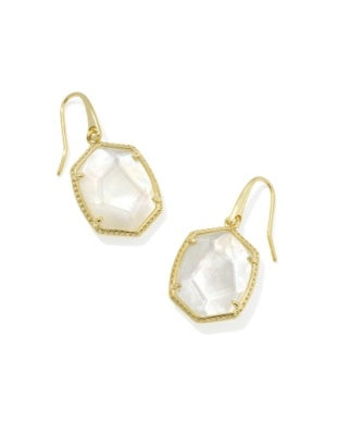 Gold drop earrings with faceted neutral stones in a geometric setting | Walker Boutique