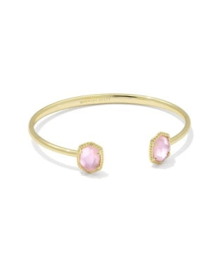 Gold open cuff bracelet with two soft pink stone accents on each end | Walker Boutique