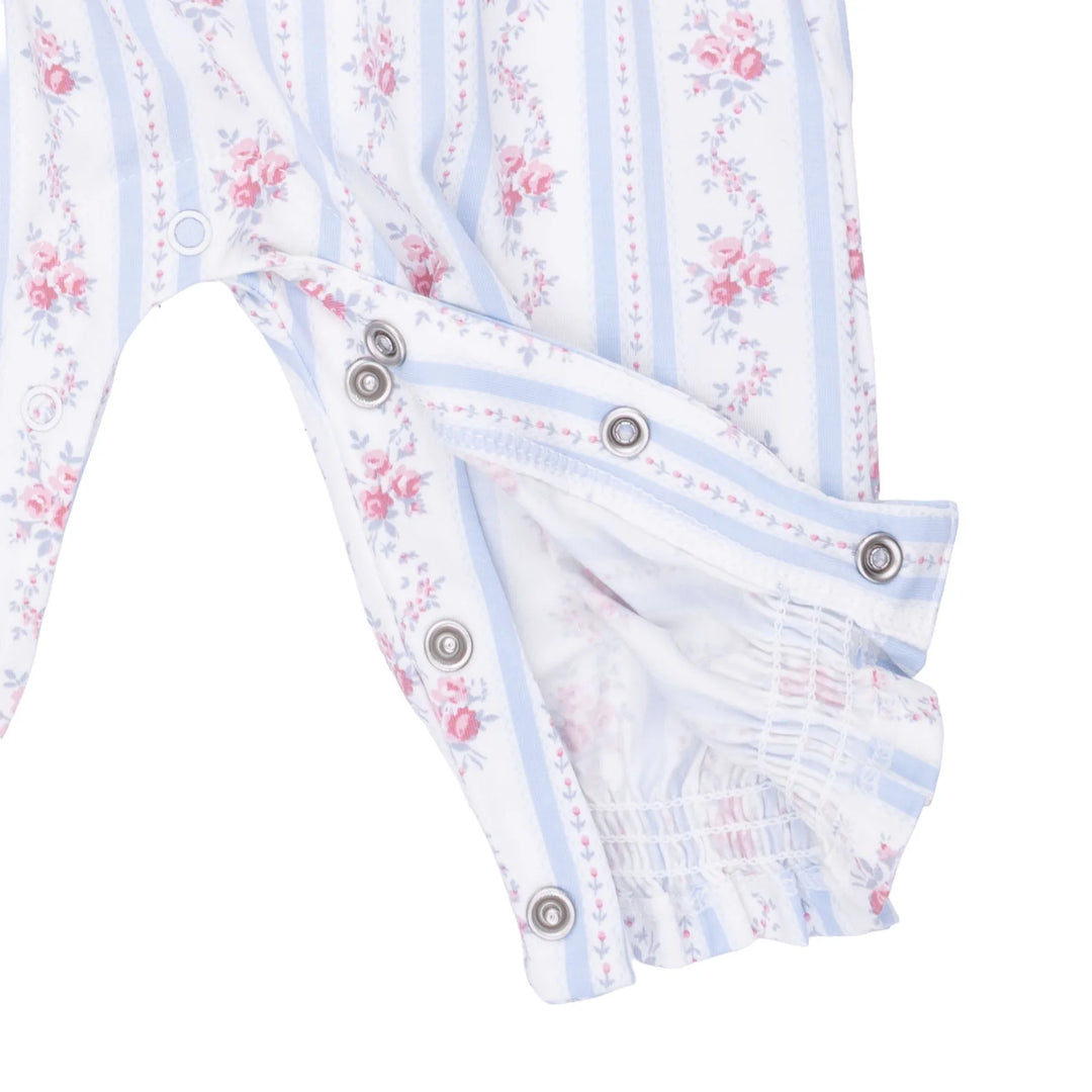 Angel Dear Anna Floral Stripe Smocked Long Sleeve Romper additional styling view of the baby romper with the anna floral stripe smocked design