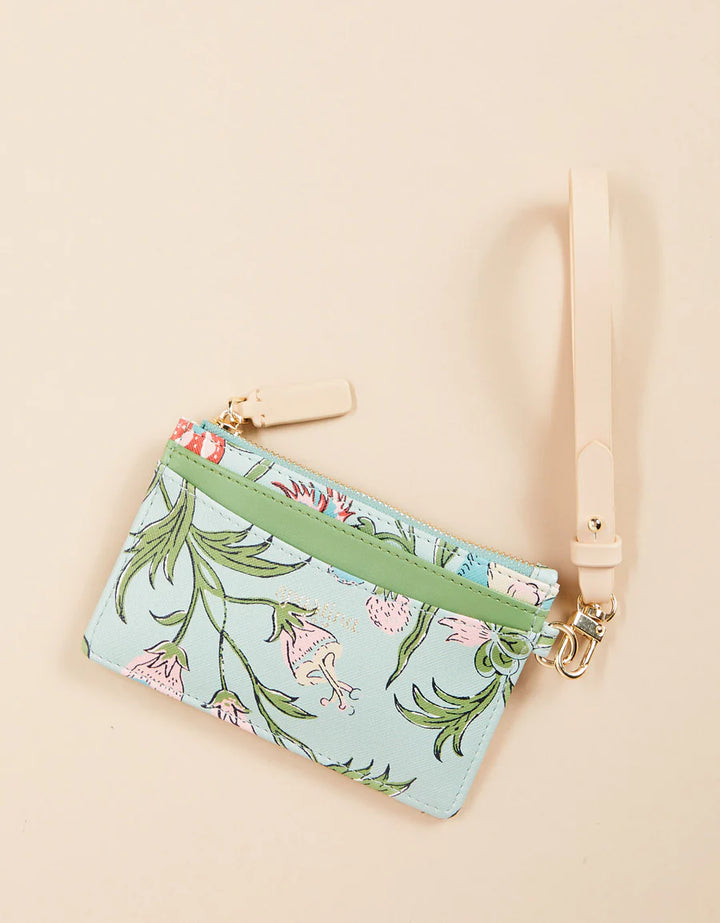 HAMILTON FLORAL BLOCK PRINT SEAFOAM SLIM CARD COINPURSE