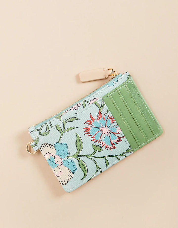 HAMILTON FLORAL BLOCK PRINT SEAFOAM SLIM CARD COINPURSE