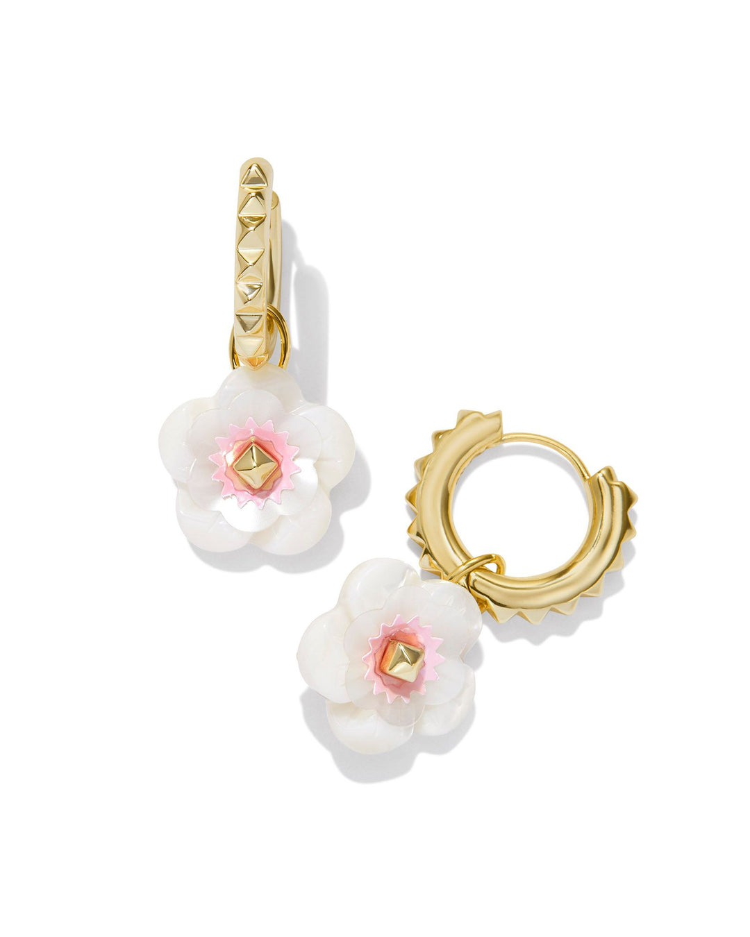 DELIAH HUGGIE EARRINGS, GOLD IRIDESCENT PINK WHITE MIX