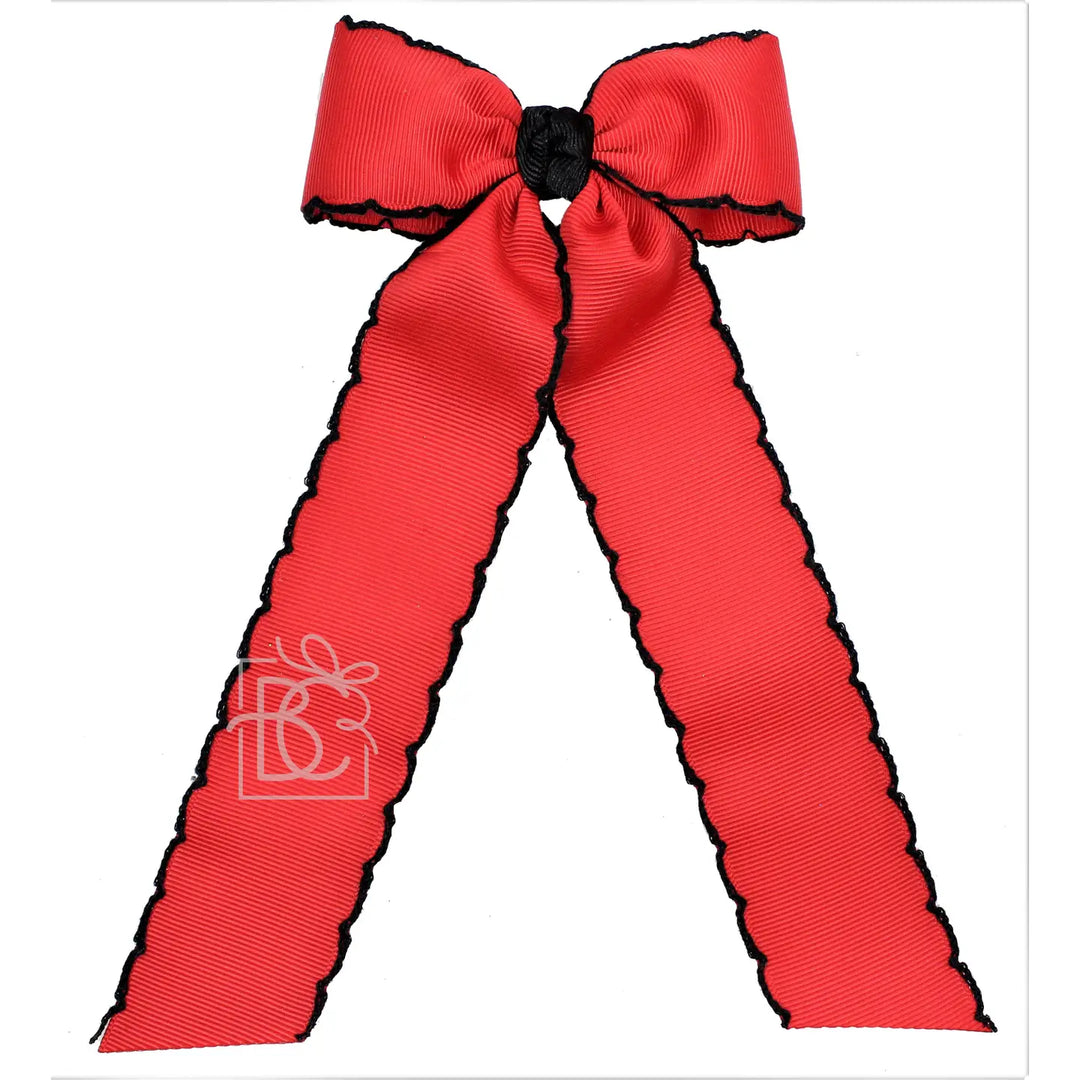 RED WITH BLACK MOON STITCH STREAMERS BOW