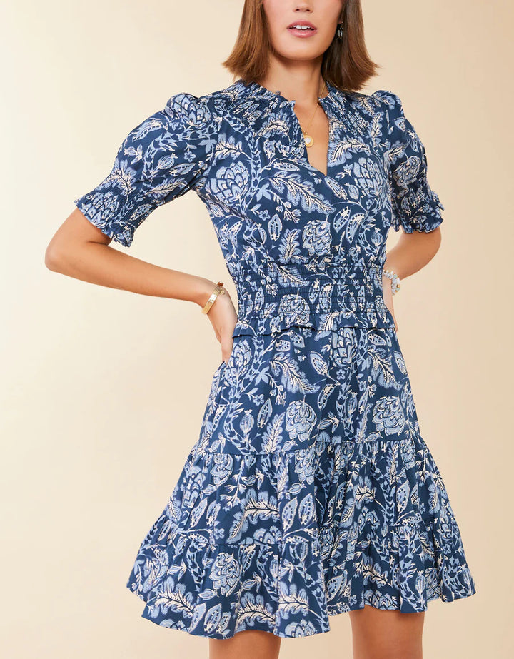 SPARTINA: ADELAIDE SMOCKED DRESS | KALALANTA BLOOMING VINES NAVY