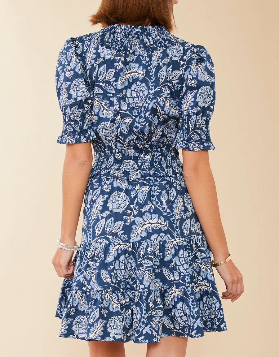 SPARTINA: ADELAIDE SMOCKED DRESS | KALALANTA BLOOMING VINES NAVY