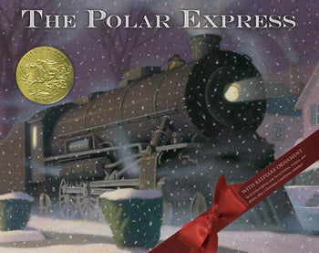Book cover of 'The Polar Express' with a steam train in a snowy scene.