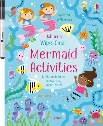 Wipe-clean book cover with mermaid illustrations and underwater elements