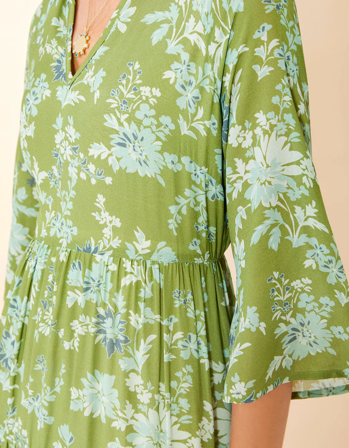 SPARTINA: MAISIE MIDI DRESS | MYSTIC MOSS DAHLIA GREEN