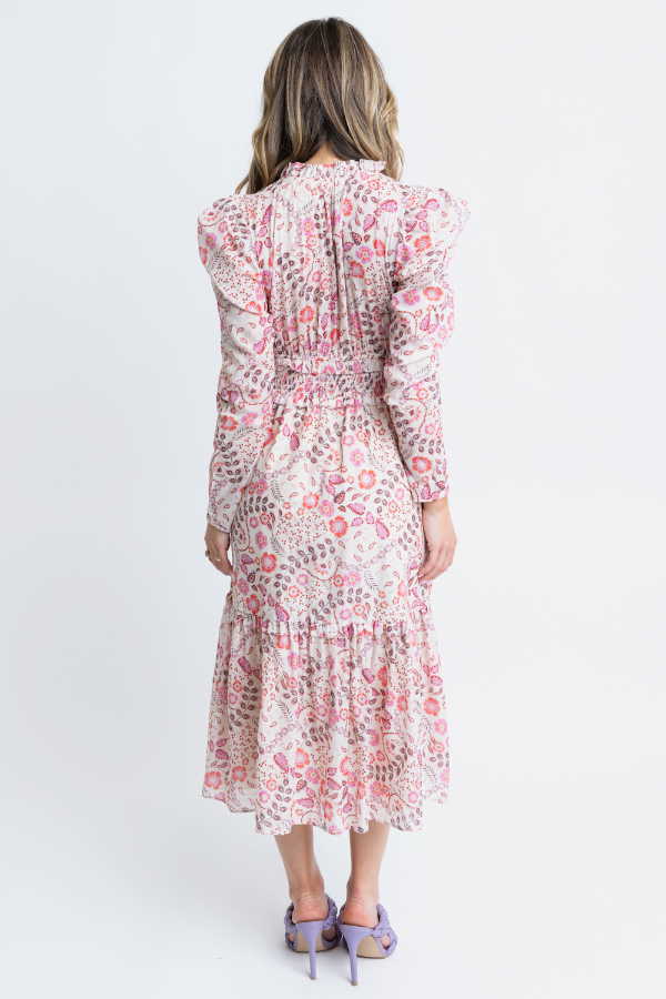 KARLIE: PINK FLORAL PARIS VNECK TIER MAXI DRESS