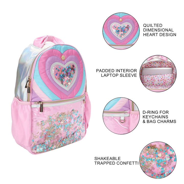 TAYLOR QUILTED CONFETTI HEARTS BACKPACK