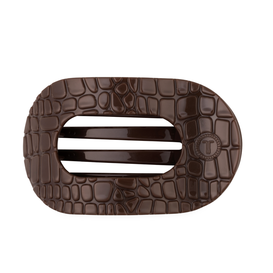 TELETIES FLAT ROUND HAIR CLIP BROWN CROCODILE