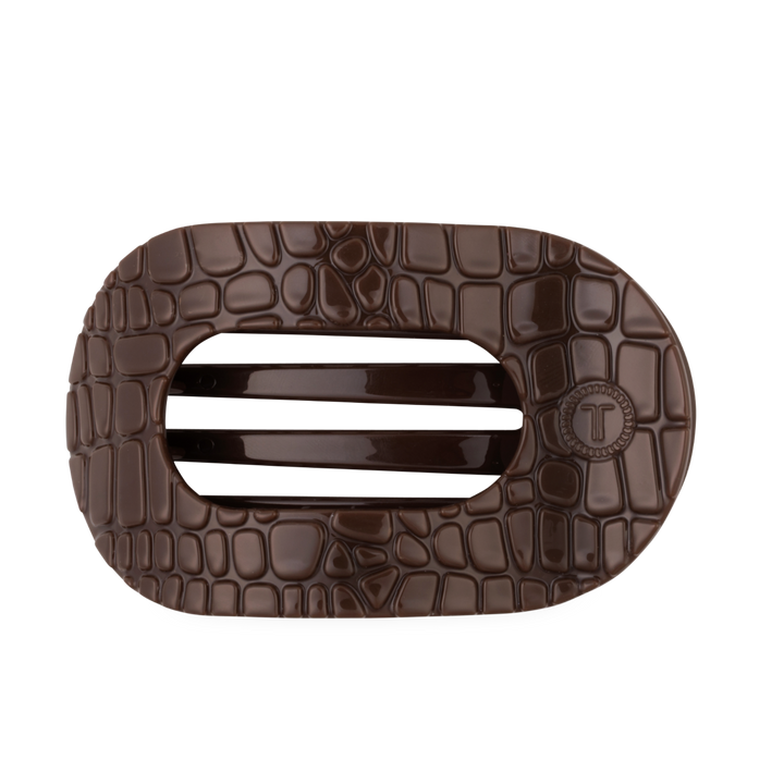 TELETIES FLAT ROUND HAIR CLIP BROWN CROCODILE