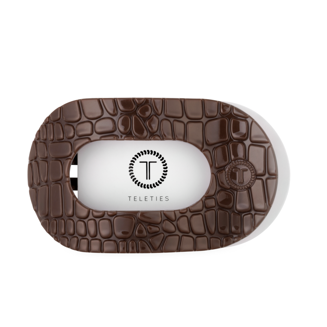 TELETIES FLAT ROUND HAIR CLIP BROWN CROCODILE