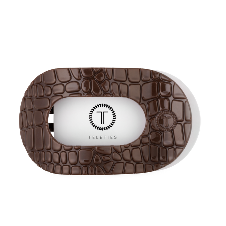 TELETIES FLAT ROUND HAIR CLIP BROWN CROCODILE