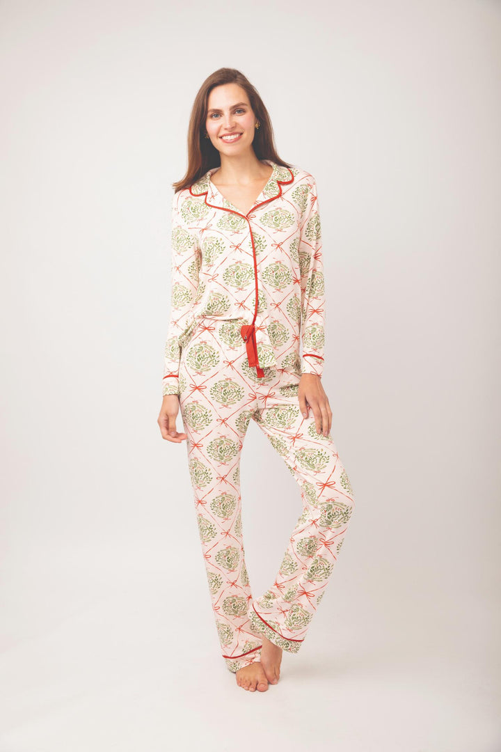 EVERGREEN LATTICE PINK PAJAMA TOP
