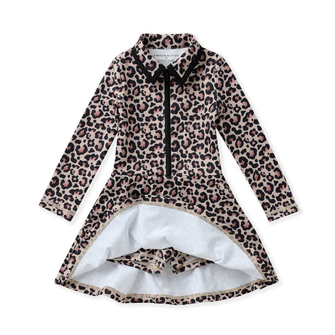 LEOPARD LONG SLEEVE TENNIS DRESS