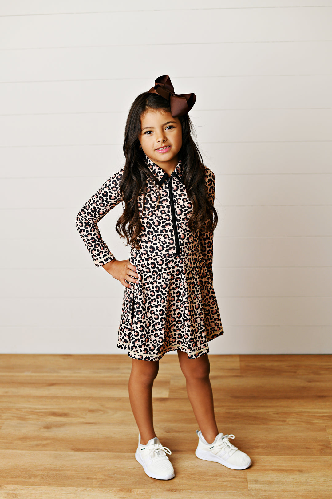 LEOPARD LONG SLEEVE TENNIS DRESS