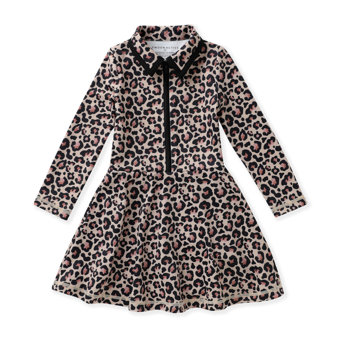 LEOPARD LONG SLEEVE TENNIS DRESS