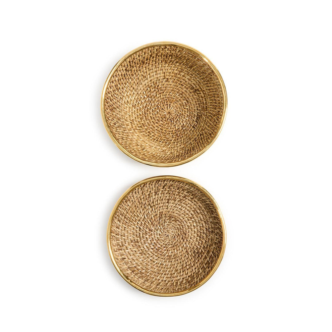 Two woven baskets on a white background