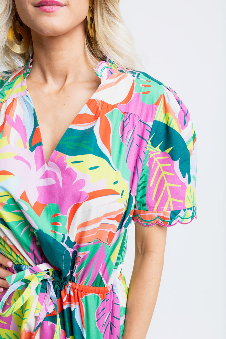 KARLIE: BIRDS OF PARADISE POPLIN VNECK ROMPER